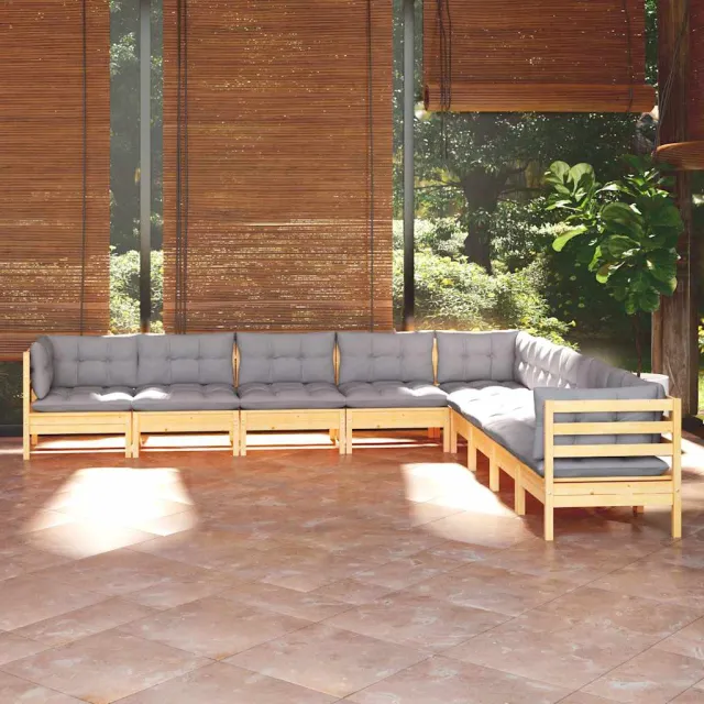 vidaXL 9-delige Loungeset met grijze kussens massief grenenhout grijs, foto 2