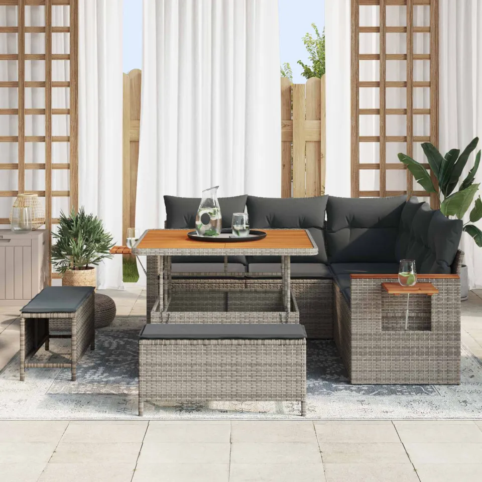 vidaXL Tuinbankenset 8 st Grijs poly rattan, foto 3