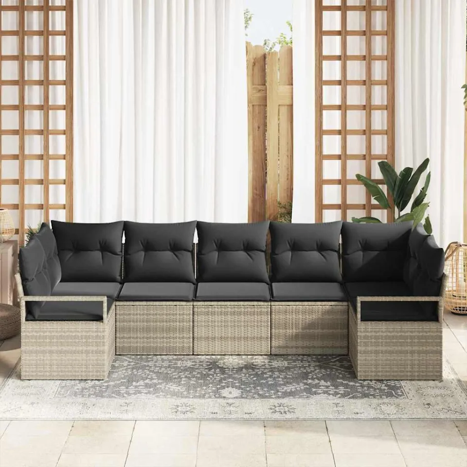 vidaXL Bankstel 7 st Lichtgrijs poly rattan, foto 3