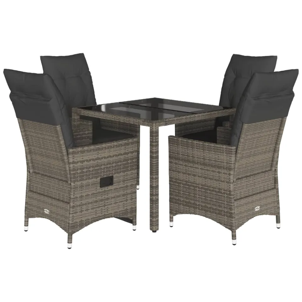 vidaXL 5-delige Tuinset met kussens poly rattan grijs, foto 3