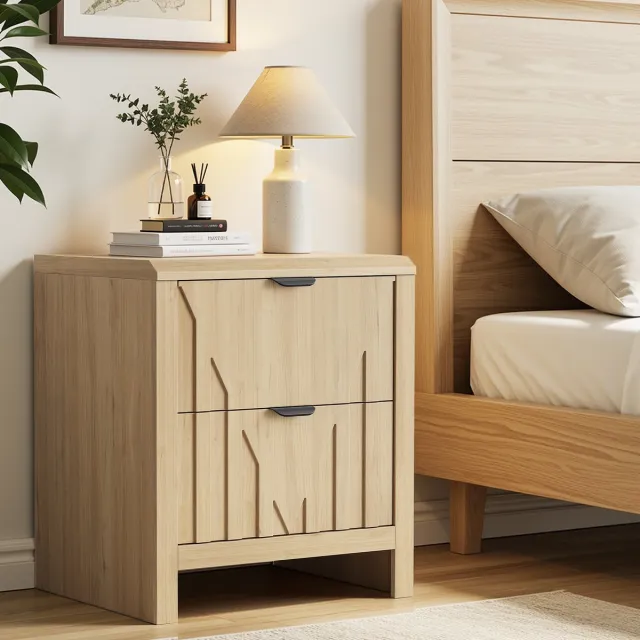 COVREO Nachtkastje 48 x 40 x 55,5 cm eikenoptiek MDF spaanplaat, 2 lades Oak