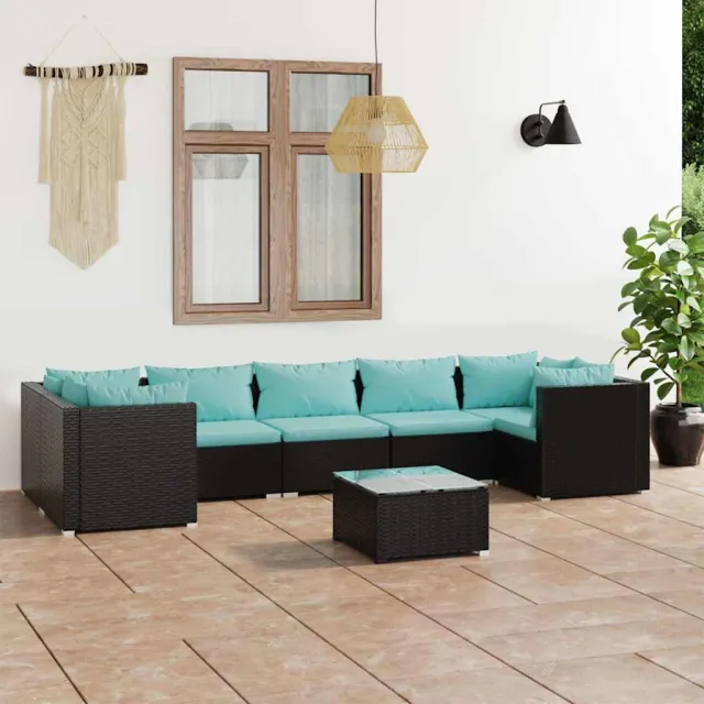 vidaXL 8-delige Loungeset met kussens poly rattan zwart, foto 2