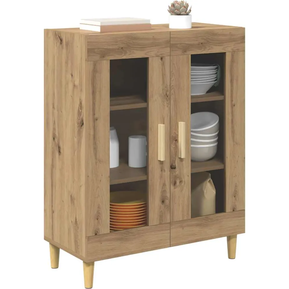vidaXL Dressoir Artisan Eiken 69,5 x 34 x 90 cm Bewerkt hout Bruin