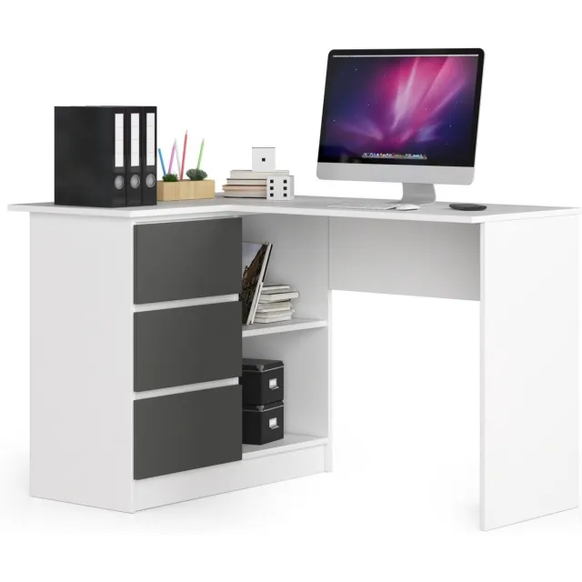 Akord Hoekbureau Links B16 / Computerbureau / Computer Tafel / Bureautafel Rechts / Wit - Grafietgrijs / 124 x 77 x 85 cm