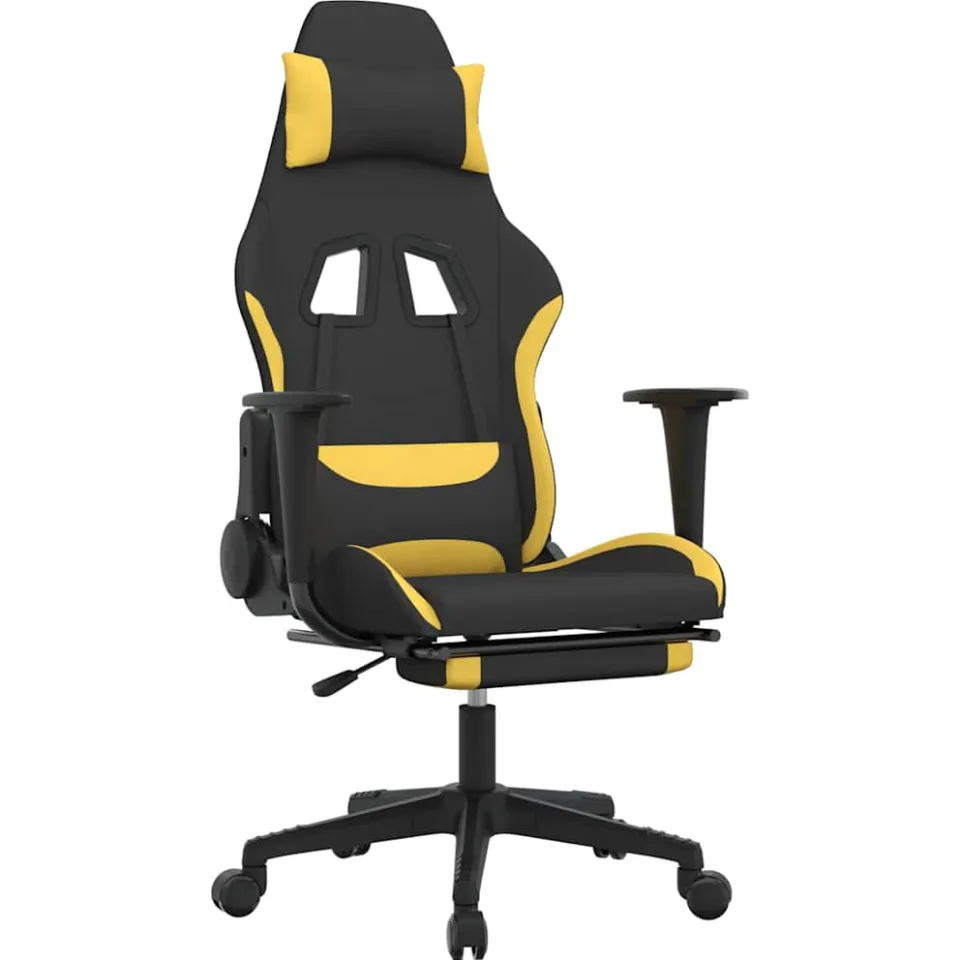 vidaXL Massage gamestoel met voetensteun stof zwart en geel, foto 3