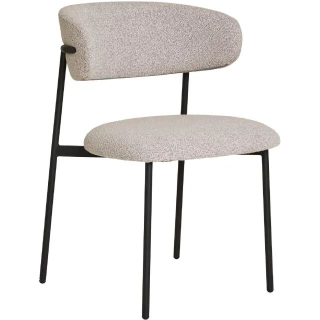 Nest of Nora Set van 2 - Nest of Nora Eetkamerstoel Lior bouclé keukenstoel - Zwarte poten - Sand Beige
