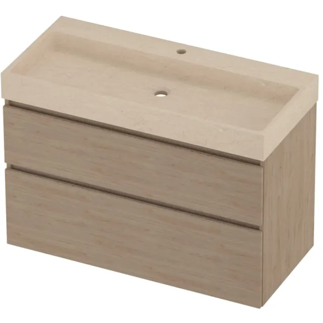 Proline Evoli Badmeubelset Hardsteen Loft 1 Kraangat 100x46x70 cm Sand Stone Ideal Oak Eiken