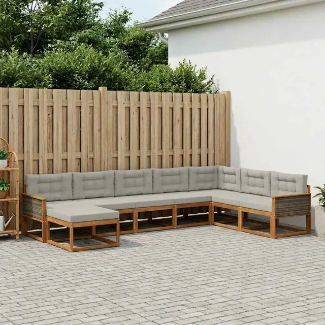 vidaXL Buiten bankenset 8 st 8-zits Naturel en lichtgrijs