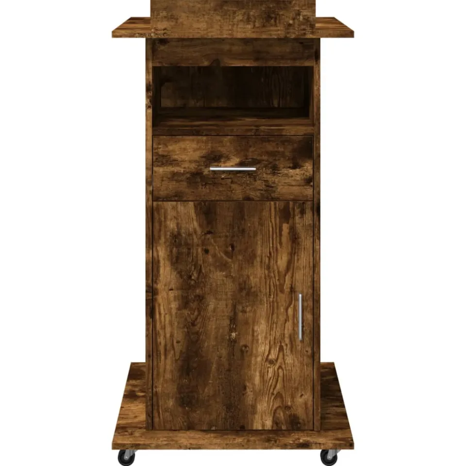 vidaXL Lessenaar met wielen en lade 55x55x107 cm hout gerookt eiken, foto 4