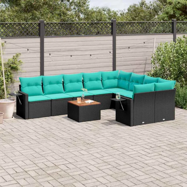 vidaXL 10-delige tuinbankset met kussens van zwart polyrotan