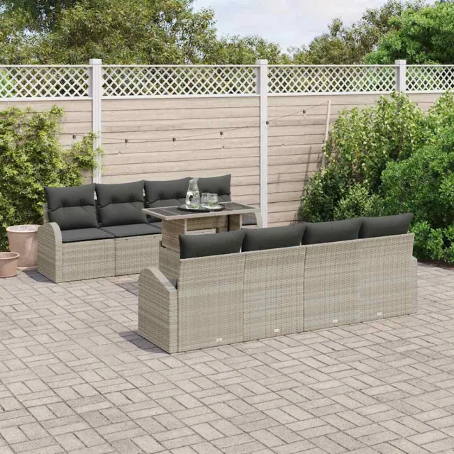 vidaXL Tuin Sofa Set 9 st Lichtgrijs poly rattan, foto 2