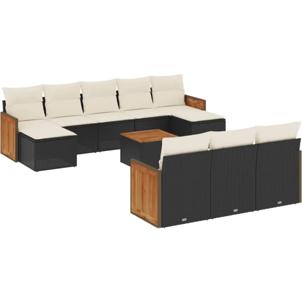 vidaXL 11-delige Loungeset met kussens poly rattan zwart, foto 3