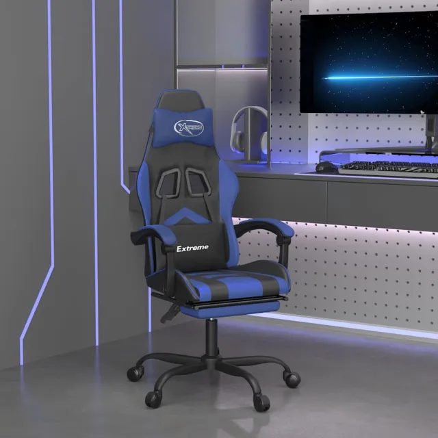 vidaXL Gamestoel draaibaar met voetensteun kunstleer zwart en blauw, foto 2