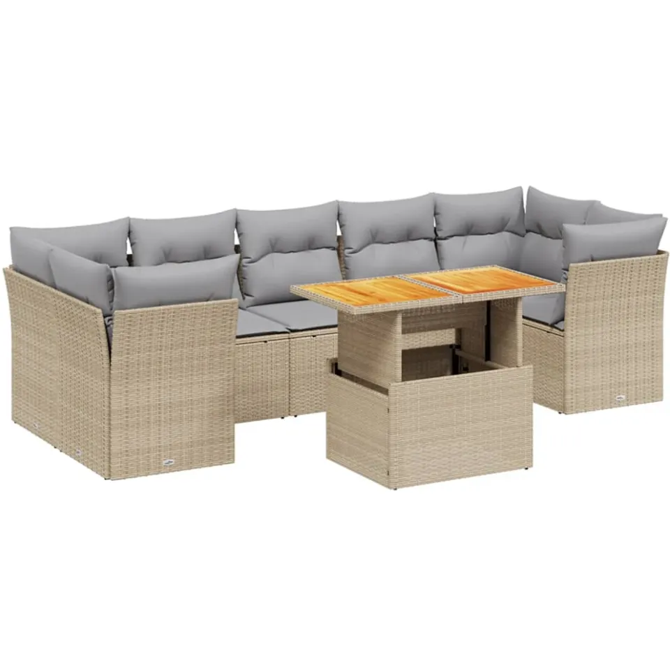 vidaXL 8-delige Loungeset met kussens poly rattan beige, foto 3