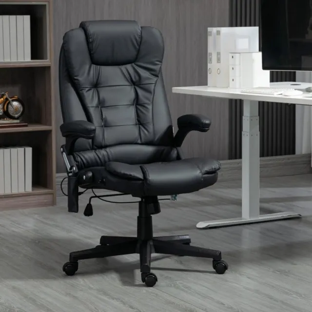 MODENUIT Bureaustoel 62 x 68 x 121 cm - Massage Met Verwarming En 360° Draaibaar - Voor Kantoor - Kunstleer Zwart
