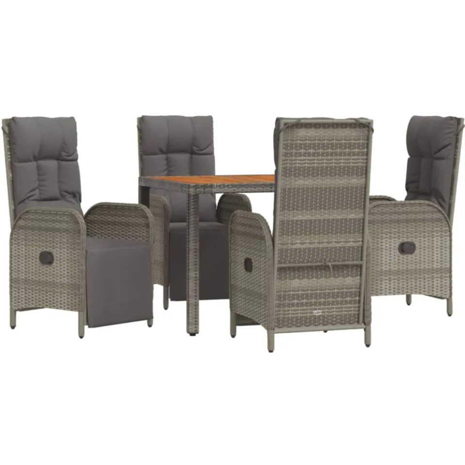vidaXL 5-delige Tuinset met kussens poly rattan grijs
