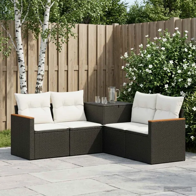 vidaXL Bankstel 5 st Zwart en Cream Wit 179 x 179 x 85 cm