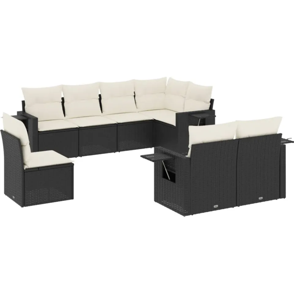 vidaXL 8-delige Loungeset met kussens poly rattan zwart, foto 3