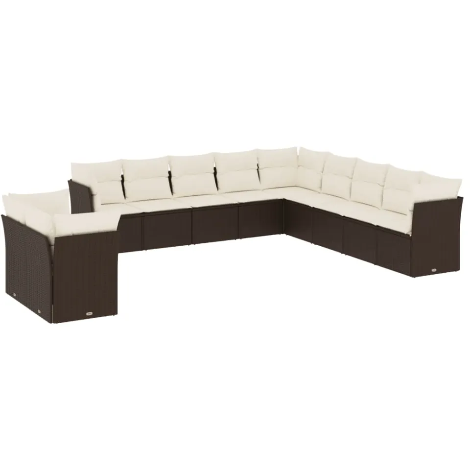vidaXL 11-delige Loungeset met kussens poly rattan bruin, foto 3