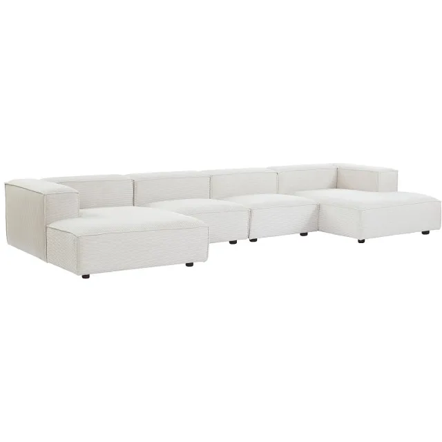 Vente-unique Modulaire panoramische hoekbank in beige ribfluweel RUZOLO