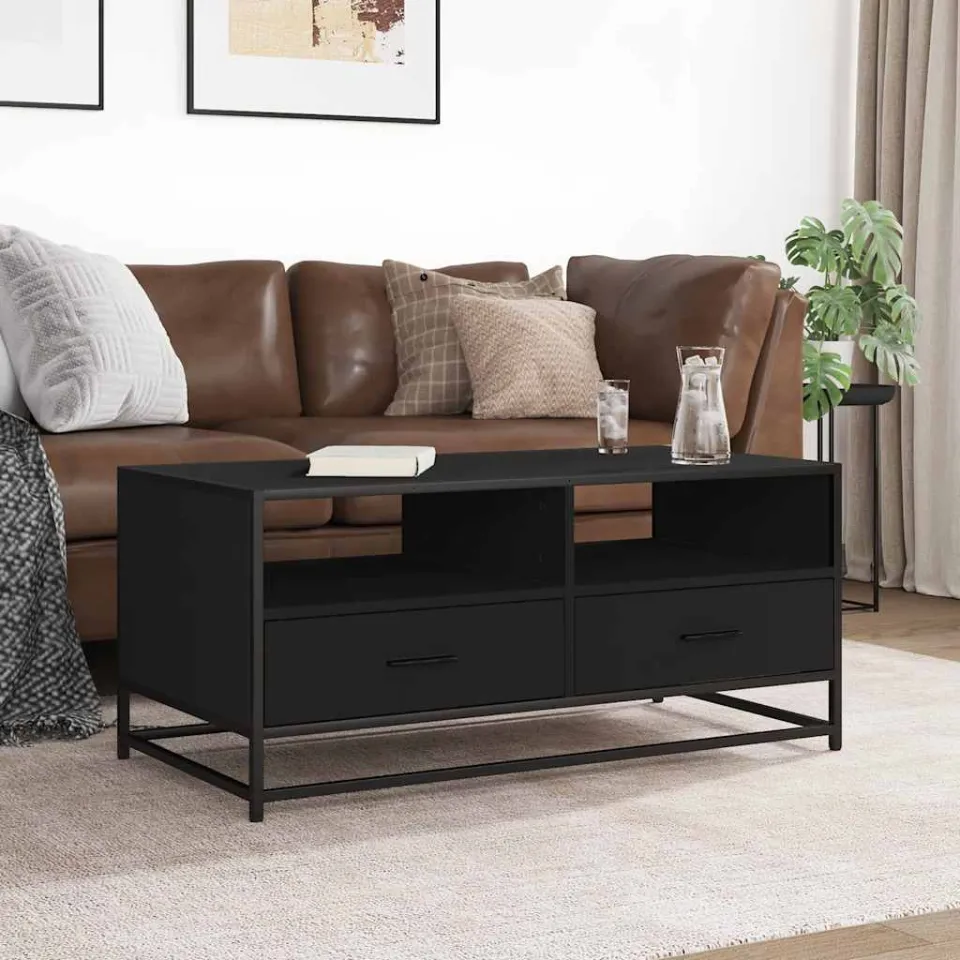 vidaXL Salontafel 100x50x45 cm bewerkt hout en metaal zwart, foto 3