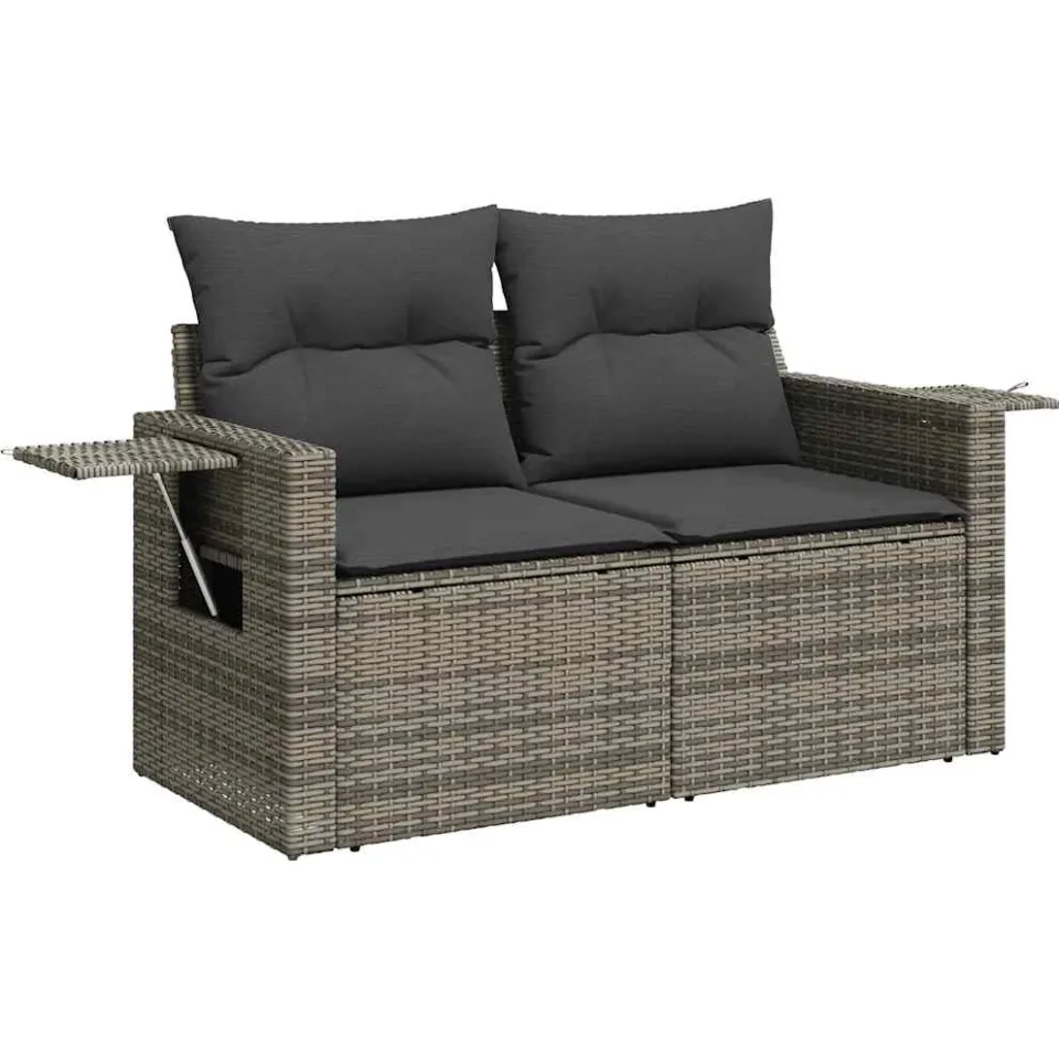 vidaXL 11-delige Loungeset met kussens poly rattan lichtgrijs