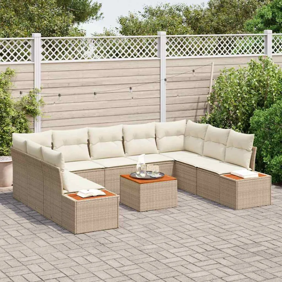 vidaXL Tuinbankenset 10 st Beige Poly riet