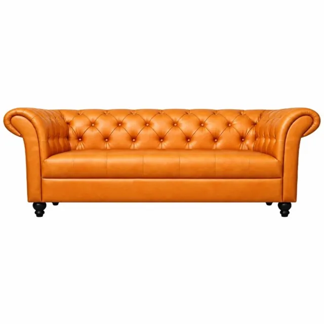 Meubeldistrict Chesterfield Bank 3-Zits - Curve Armleuningen - Oker Geel - Chesterfield - Sofa - Bankstel
