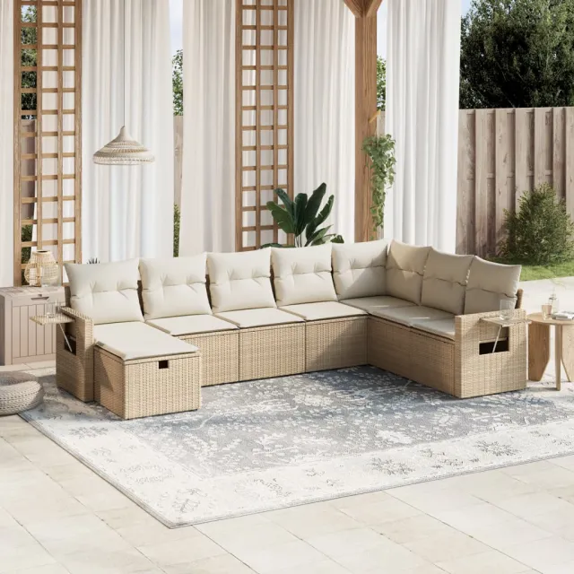 vidaXL 8-delige Loungeset met kussens poly rattan beige, foto 2