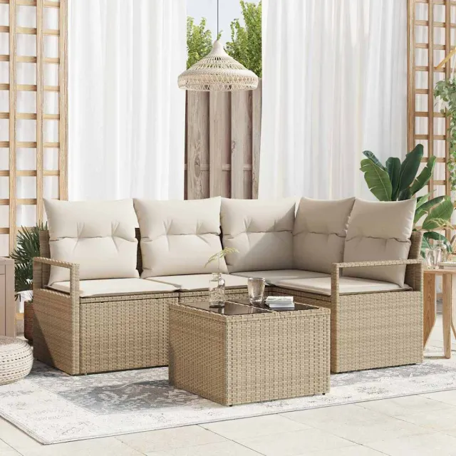 vidaXL Bankstel 5 st Beige poly rattan, foto 2