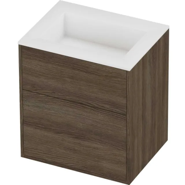 Proline Aristo Badmeubelset Polystone Elegant 2 Laden 60x46x67 cm Mat White Vital Oak Eiken