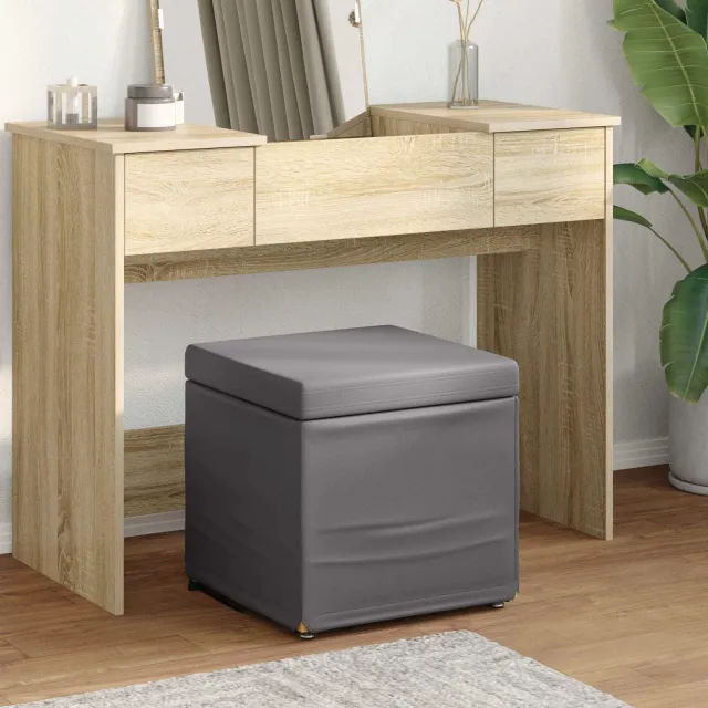 vidaXL Kruk Grijs 41 x 41 x 40 cm Nepleer en Gefabriceerd Hout, foto 2