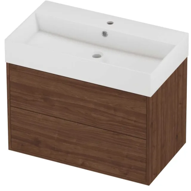 Proline Zara Badmeubelset Porselein Loft 1 Kraangat 80x46x65 cm Glans Wit Indian Walnut Houtlook