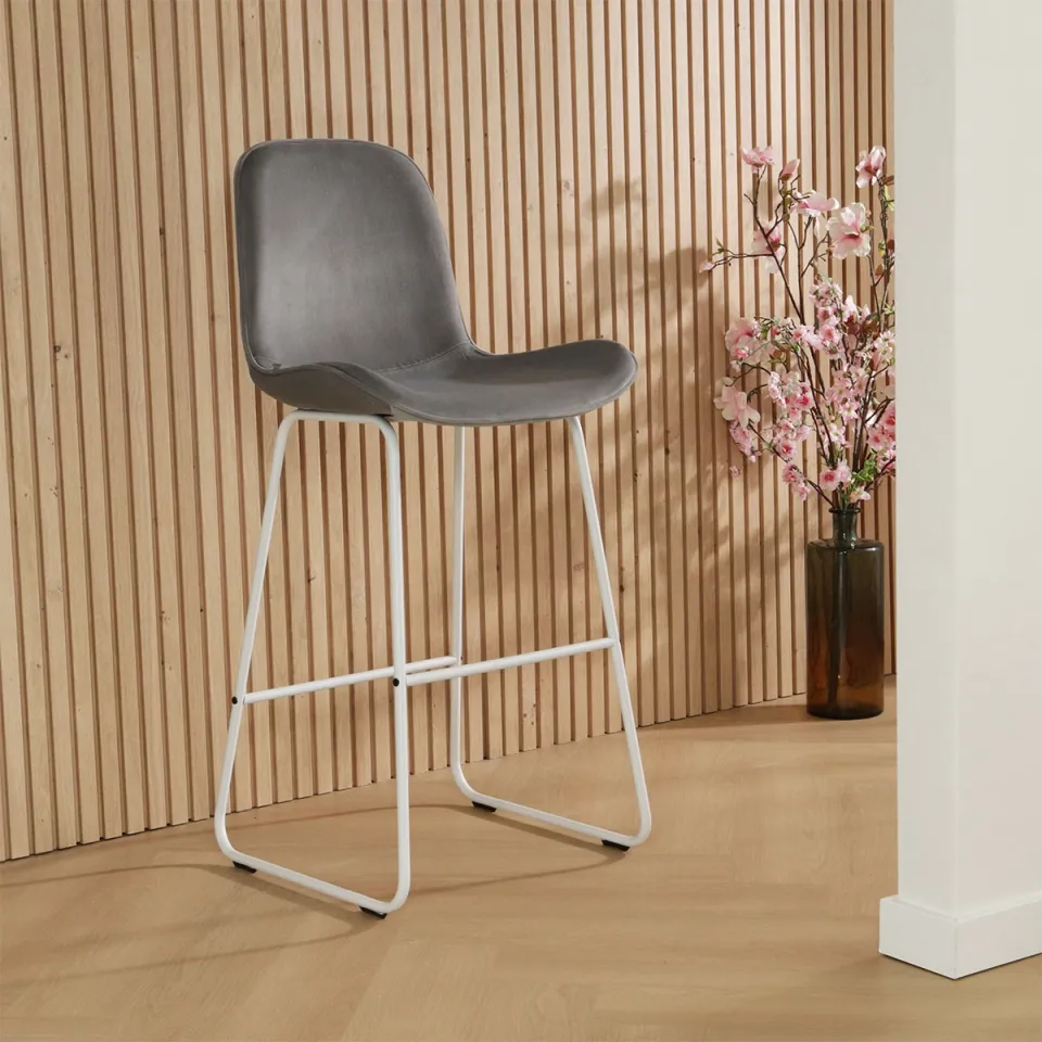 Nolon Nino-Fé barkruk velvet grijs - wit onderstel - 65 cm, foto 2