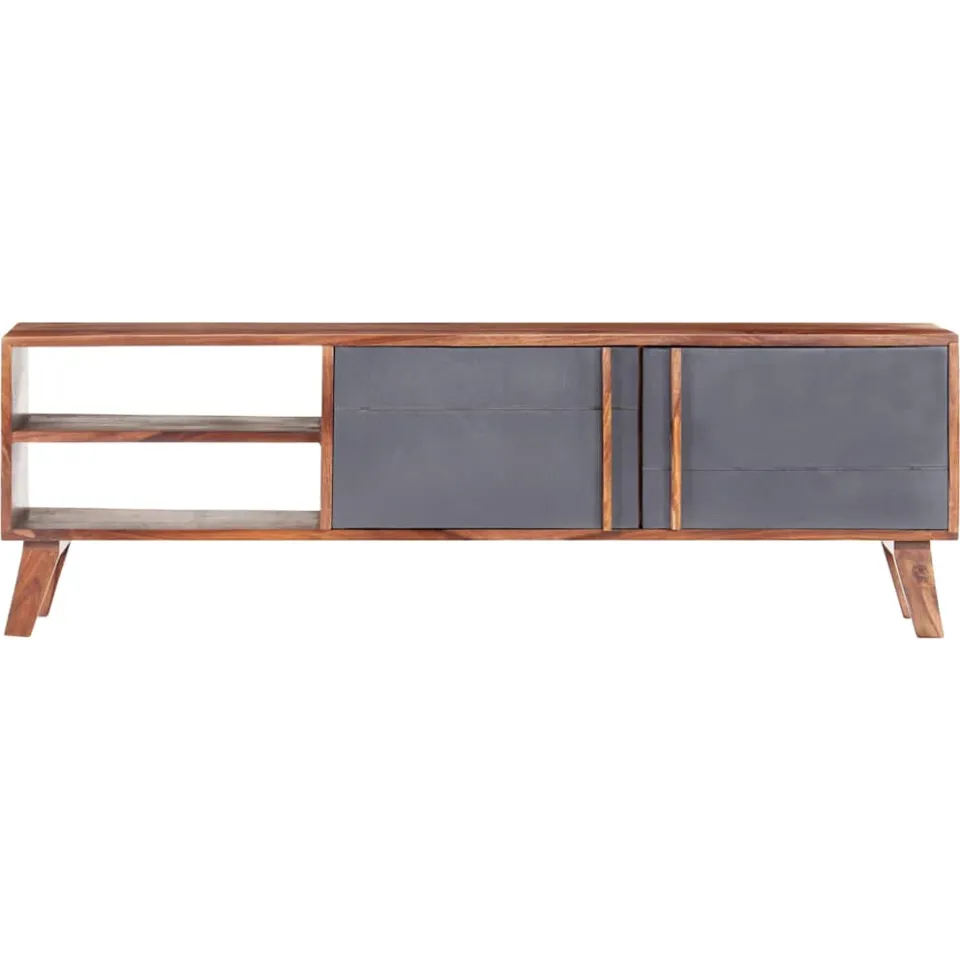 vidaXL Tv-meubel 140x30x45 cm massief hout grijs, foto 3