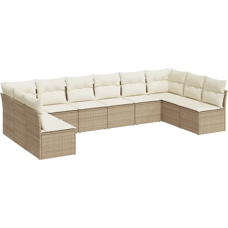 vidaXL 10-delige Loungeset met kussens poly rattan beige, foto 4