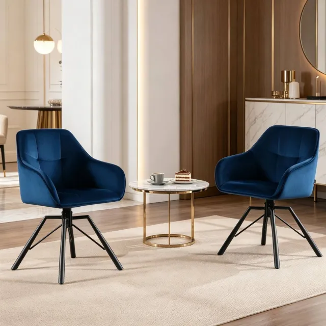CHICFURN Eetkamerstoel - Draaibaar - Met armleuningen - Blauw