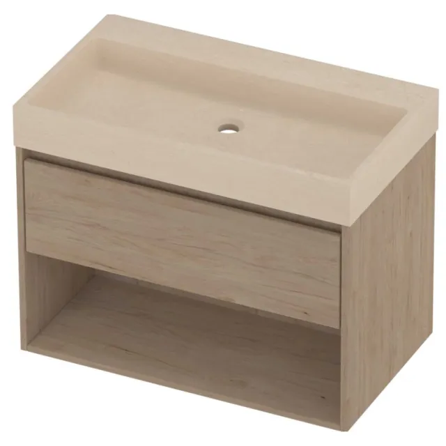Proline Evoli Badmeubelset Hardsteen Loft Schap 80x46x62 cm Sand Stone Ideal Oak Eiken