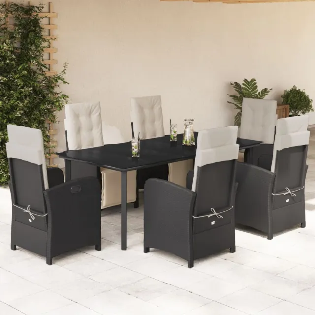 vidaXL 7-delige Tuinset met kussens poly rattan zwart, foto 2