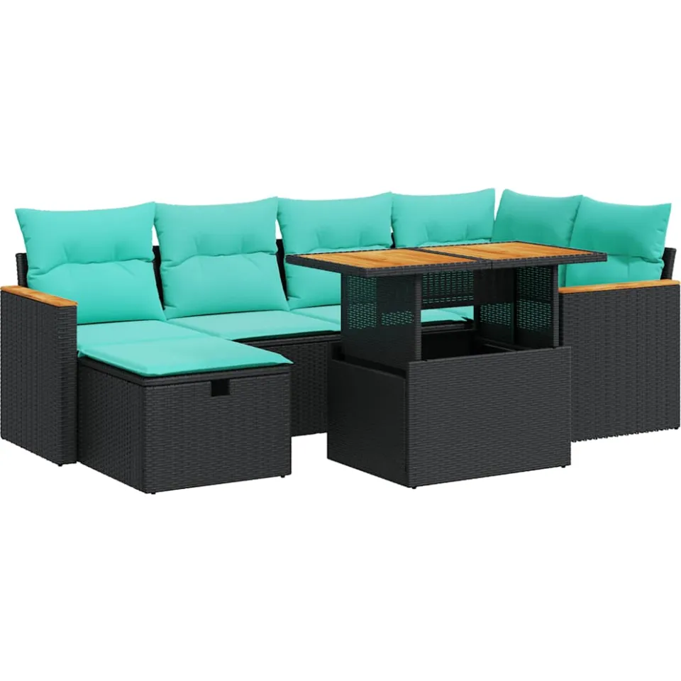 vidaXL 7-delige Loungeset met kussens poly rattan acacia bruin, foto 3