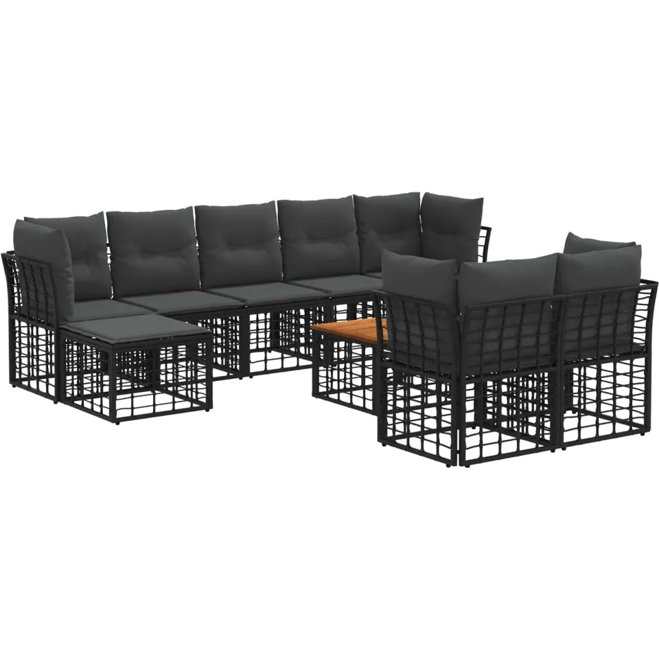 vidaXL Buiten bankenset 10 st 9-zits Zwart en Donkergrijs Polyester, foto 4