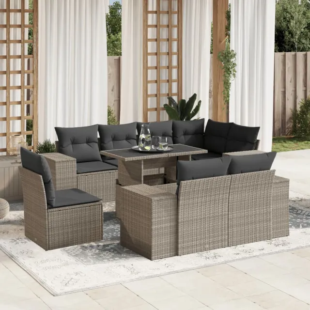 vidaXL 9-delige Loungeset met kussens poly rattan lichtgrijs grijs, foto 2