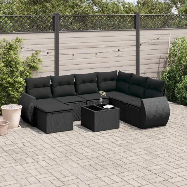 vidaXL 8-delige Loungeset met kussens poly rattan zwart, foto 2