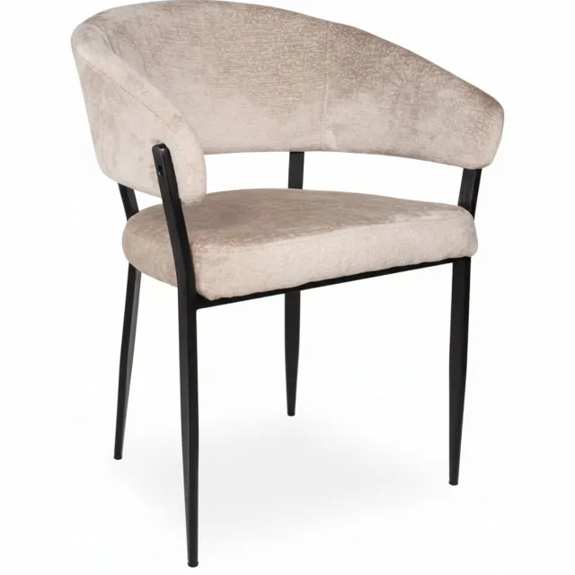 Lizzely Garden & Living SET DEAL: 4 stuks Eetkamerstoel Japandi met armleuning Ziva chenille beige eetstoel zetel