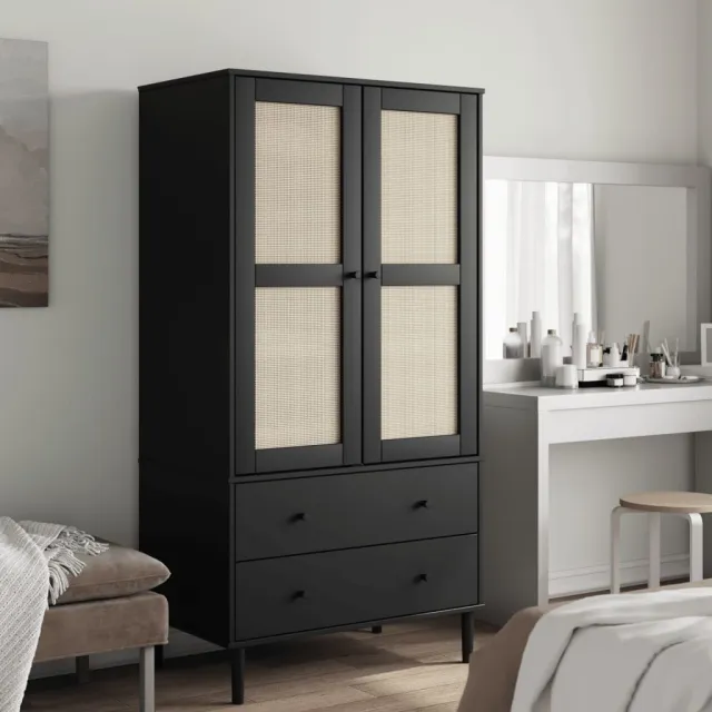 vidaXL Kledingkast SENJA 90x55x175 cm rattan look grenenhout zwart, foto 2