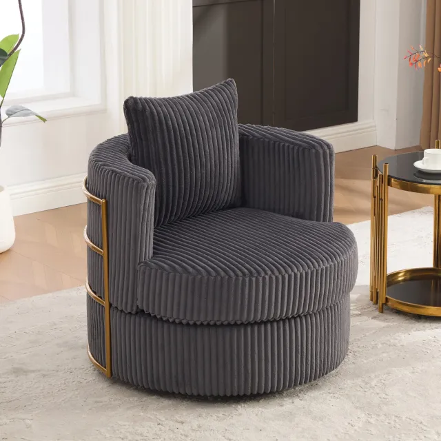 MODFU Fauteuil - 360° Draaibaar - Opbergruimte Onder De Zitting - Corduroy - Grijs - 79x76x78 Cm