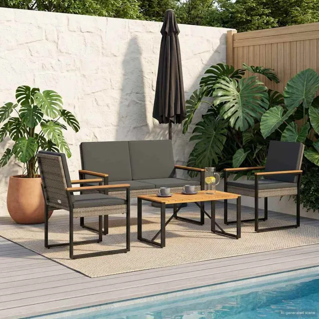 vidaXL Buitenmeubelset 4 st Grijs en Donkergrijs poly rattan, foto 2