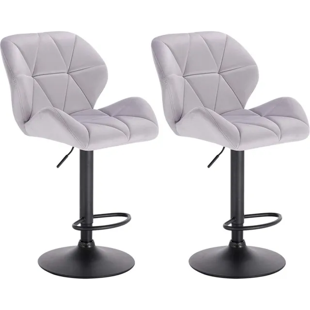 Happyment Barkruk Comfy Lichtgrijs - Met rugleuning - Stevig- Velvet - Set van 1 - Keuken - Barstoelen ergonomisch - Verstelbaar in hoogte - Zithoogte 60-82cm