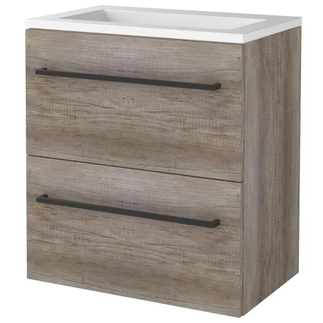 Boss & Wessing Badmeubelset BWS Salt 60x39cm Met Grepen 2 Lades Met Wastafel Acryl Scotch Oak Bruin