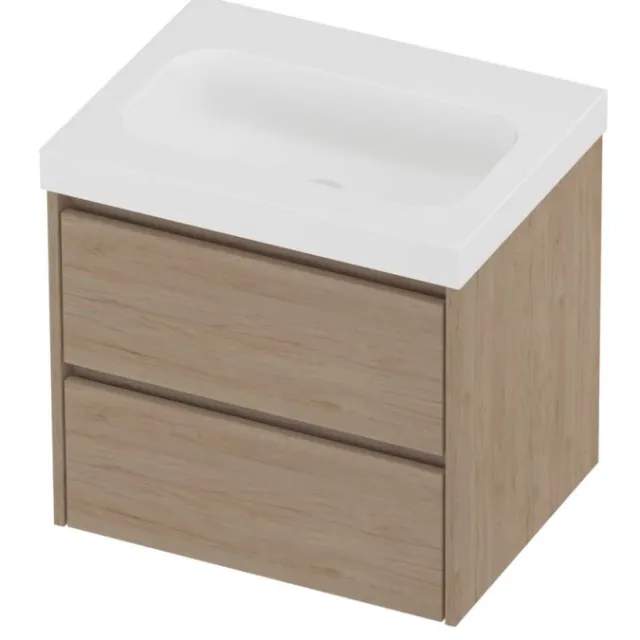 Proline Haga Badmeubelset Polystone Mezza 60x46x58 cm Mat White Ideal Oak Eiken